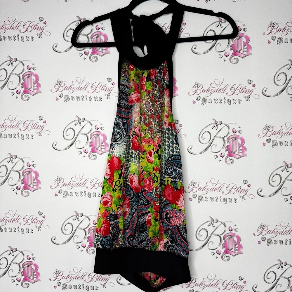 Halter top paisley flowers green red pink blue black sexy Floral Multicolor